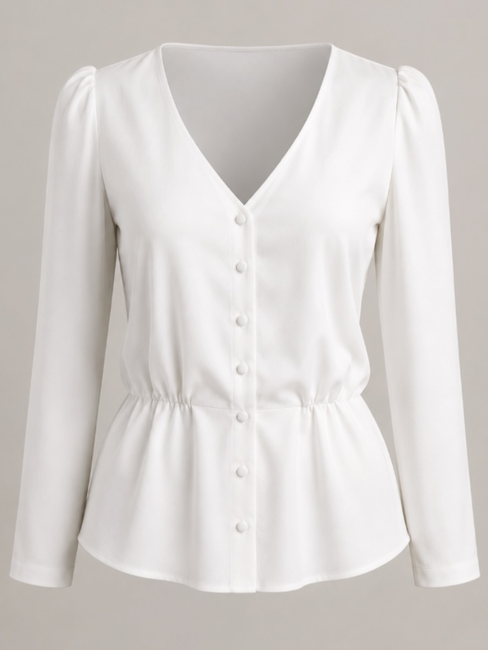 J. Crew Lined Long Sleeves White V-Neck Peplum Satin Button-Front Top Women's 2T